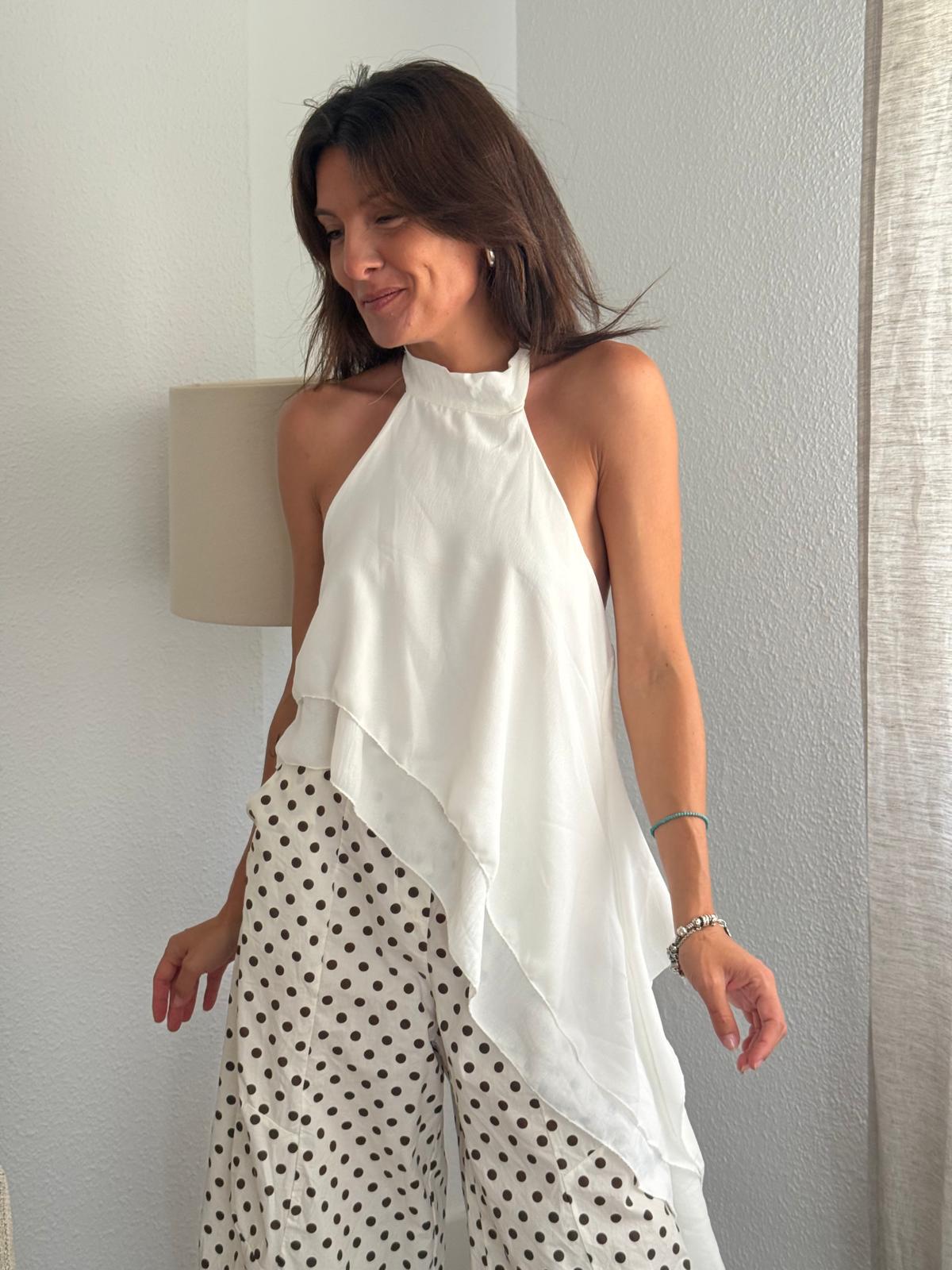 Camisa cuello halter Volante Blanca