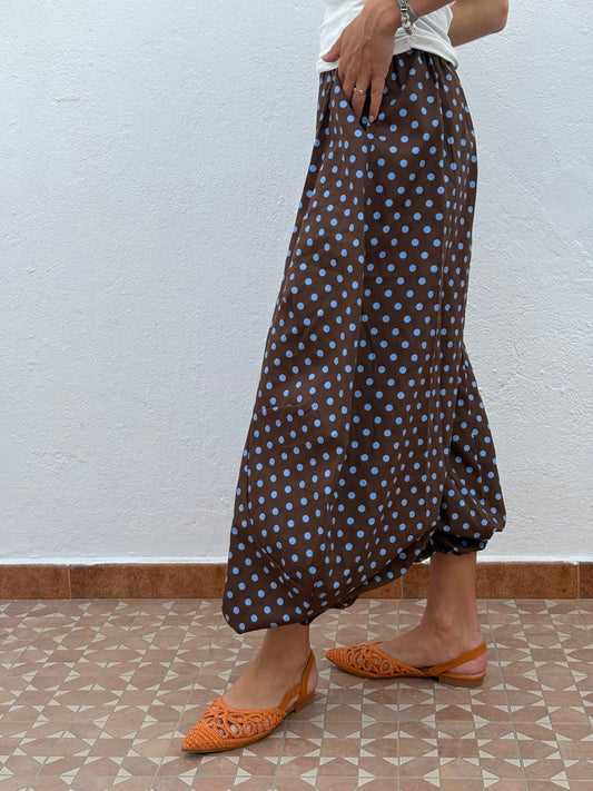 Pantalón bombacho lunares marrón y azul
