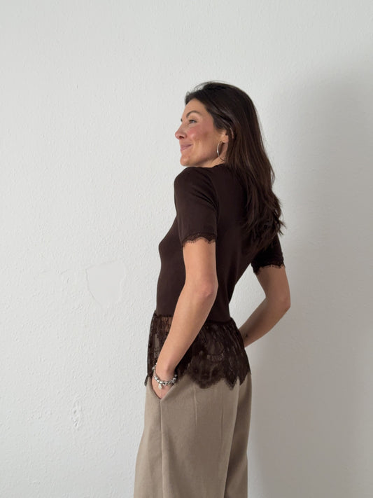 Camiseta Puntilla Chocolate manga corta