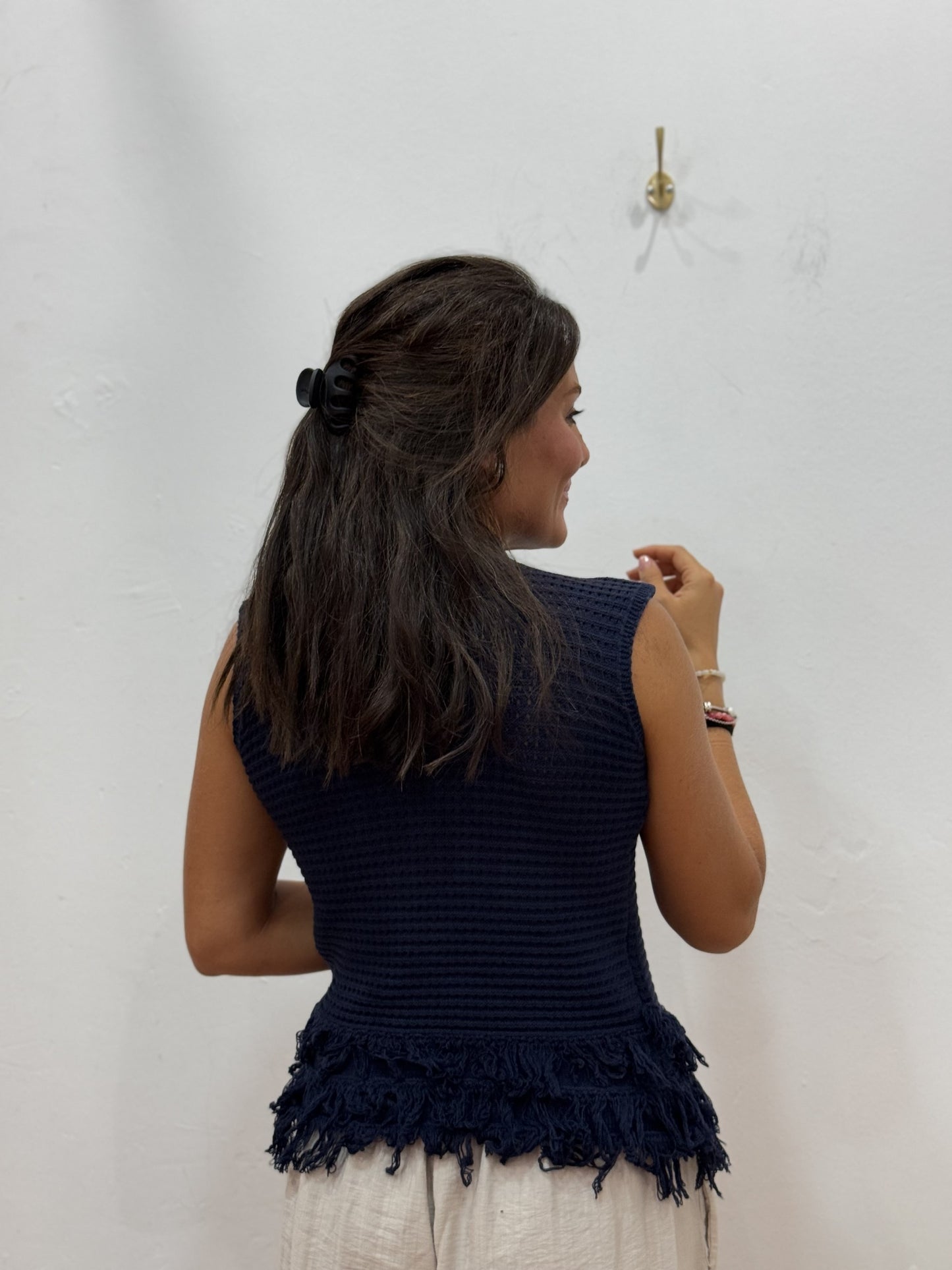 Top Azul marino Flecos