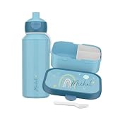 Mepal juego de fiambrera y botella de agua personalizada, fiambrera infantil con compartimentos, fiambrera y botella de agua con nombre, set de caja bento a prueba de fugas con estampado multicolor de