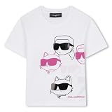 KARL LAGERFELD Z30943 Camiseta para niña, Blanco/Rosa, 8 años