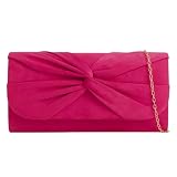 Bolso de mano de ante plisado estilo nupcial para boda, baile de graduación, noche, fiesta, rosa fucsia, Medium