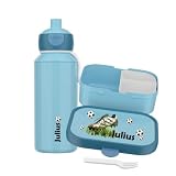 Mepal Set de Receso Personalizado Campus, Bento Tupper & Botella de Agua Fútbol, Azul