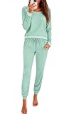 Marvmys Pijama Mujer Invierno Manga Larga Cuello Redondo S-2XL | Conjunto pijama mujer con bolsillos y cordón ajustable, cómodo para descansar en casa durante el otoño e invierno.