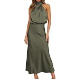 Vestido elegante sin mangas con cuello halter de satén para mujer, para verano, boda, vestido largo de noche, cintura alta, verde, XL
