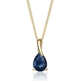 Miore Collar Gota bajo Barra Zafiro Sintético, Oro Amarillo, Cadena Dorada | Colgante de Oro Amarillo 9K y cadena de Plata de Ley 925 Chapada en Oro 18K, con zafiro azul sintético de 0,64 ct.
