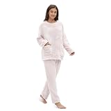Friendumo Conjunto de Pijama Coral Polar para Mujer-Pijama Cerrado(Blanco-M)