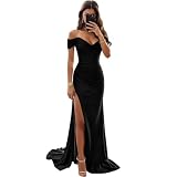 AOWVUTS Vestido de Noche para Mujer Vestidos Largo con Hombros Descubiertos Elegante Vestido de Fiesta Abertura Sexy Bodycon Formal Vestidos de Invitada de Boda para Cóctel Partido Club