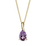Miore Collar Gota bajo Barra Amatista Natural, Oro Amarillo, Cadena Dorada | Colgante de Oro Amarillo 9K y cadena de Plata de Ley 925 Chapada en Oro 18K, con amatista natural de 0,60 ct.