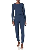 Amazon Essentials Conjunto de Pijama Térmico y Ajustado de Manga Larga y Textura Gofrada para Mujer, Azul Marino, S