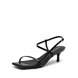 DREAM PAIRS Sandalias Tacón Bajo Mujer,Size 39,Negro | Punta cuadrada, correas cruzadas, tacón gato 5.5cm, plantilla espuma PU, correa trasera ajustable.