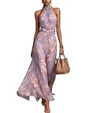 Vestido Lencero de Verano for Mujer,Elegante Vestido Largo sin Mangas con Estampado Floral,Vestido de Invitados de Boda for Fiesta en la Playa(Violeta Claro,XXL)