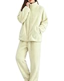 Power Flower Conjunto Polar Mujer, Conjunto de 2 Piezas con Chaqueta de Cremallera, Loungewear Suave y Esponjoso para Invierno con Bolsillos (LY215-Green, XL-XXL)