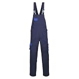 Portwest TX12 Mono de Trabajo con Peto 2 Bolsillos Laterales Corte Estándar | Azul marino, L, UPF 40+, Unisex, 65% Poliéster, 35% Algodón 245g, Transpirable, Cintura Elástica Trasera y Puños, Polialgodón