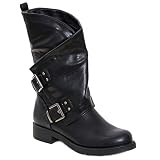 Toocool - Botas, Mujer, bajas, estilo motero, botas, botas, con hebillas anfibio SA9907, Negro , 36 EU