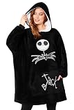 Disney Sudaderas Mujer, Stitch Batamanta de Forro Polar Mujer, Evil Queen Poncho Sudadera Manta Oversize con Capucha (Negro Jack Skellington)
