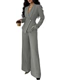 Traje De Mujer De 2 Piezas Conjuntos De Oficina Elegantes Blazer Asimétrico De Un Solo Botón Y Pantalón De Pierna Ancha Elegante Atuendo Formal para Invitada A Boda O Fiesta Gris Claro M