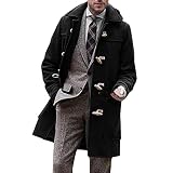 L9WEI Abrigo para hombre otoño invierno cálido, trenca informal con doble botón, para hombre, invierno, cortavientos con solapa, abrigo de lana para hombre, Negro , XL