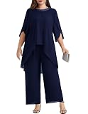 Hanna Nikole traje de noche de gasa para mujer, tallas grandes, elegante vestido de dos piezas, invitada de boda, fiesta de cóctel, moda de noche, lentejuelas, cuello redondo