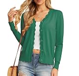 GRECERELLE Cárdigans de Punto para Mujer de Manga Larga con Cuello en V Abotonados Ligeros para Damas Chaquetas Festoneadas Rebeca Cárdigan para Vestido Verano Noche Boda, verde oscuro, M