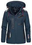 Geographical Norway Reine Lady - Chaqueta Softshell Mujer Impermeable Capucha - Abrigo Polar Cortavientos - Cazadore Aire Libre Deporte Esquí Invierno Primavera (Marino Marino M)