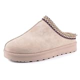 JOMIX Zapatillas de Casa Mujer Pantuflas Invierno Calentitas con Forro Peluche Antideslizantes Cómodas y Suaves Zuecos de Felpa con Punta Cerrada Mule para Estar por Casa X007 Beige 41
