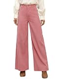 Fashora Pantalón de Pana Mujer Anchos Casual Vintage (Rosa, L) | Cintura Alta,Cintura Elástica,Pierna Ancha,Pantalón Vintage Elegante para Otoño Invierno Diario,Pantalón Ancho con Bolsillos