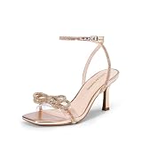 DREAM PAIRS Sandalias tacón bajo tira,Champagne-Pu,40 | Sandalias fiesta con lazo, cristales, punta cuadrada y tacón sensato. Elegantes para bodas y verano.