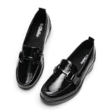CLEIKS Mocasines con tacón de cuña para mujer, para la transición de temporada - Mocasines para oficina y uso diario, NEGRO, 7 US