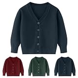 Kunyeah Cárdigan de Punto para niños y niñas, suéter de algodón Soild para niños, Cuello en V, Manga Larga, Ropa de Abrigo para niños de 3 a 7 años (FR/ES, Edad, 3 años, Regular, Azul Marino)