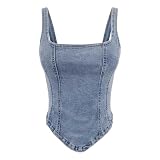 Damen Denim Neckholder Top Jeans Weste Slim Fit Crop Weste Sexy Corset Crop Top Camisole Sommer kurz Oberteil Ärmellos Rückenfrei Spaghetti Träger Shirt für Party Club Freizeit, D azul., M