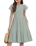 Arshiner Vestido Niña Verde Fiesta Ceremonia Boda Elegante Casual Verano Manga Corta Liso Bolsillos Corte A Ropa Infantil Moda Niñas Regalo Primer Dia De Clases Chic De Vuelo Primavera 13 14 Años
