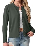 GRECERELLE Cárdigan de punto para mujer, cuello redondo, ligero, de manga larga, con botones, festoneado, para vestido de verano, noche, boda, Ejercito Verde, S