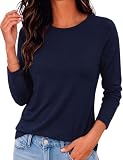 Wayleb Camiseta Mujer Manga Larga Cuello Redondo Top Azul Marino M | Suave, Ajustada, Polivalente, Oficina, Salidas, Viaje, Entretiempo, Otoño, Invierno