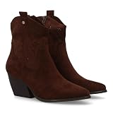 shoes&blues.es Botin de Mujer de inspiracion Cowboy, diseño Moderno con calados, Tacon Ancho Comodo. Cierre de Cremallera. Un Modelo Comodo y Ligero paraprimavera Verano. Marron Talla 36