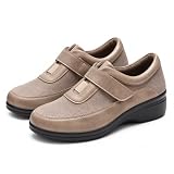 CLEIKS Mocasines de tacón de cuña para mujer, zapatos bajos para oficina, uso diario, otoño e invierno, Caqui, 6 US
