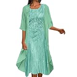 Vestidos de mujer, moda y ocio, elegante, vestido de gasa estampado, conjunto de dos piezas, vestido para invitada de boda, verde, 3XL