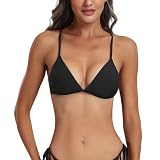 FITTOO Parte superior de bikini de triángulo para mujer, push up, deportivo, halter al cuello, parte superior de bikini sexy con acolchado, Negro , L