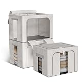 Boic 3 Piezas 24L Cajas Almacenaje Ropa Con Marco De Metal, Organizador Armario Apilable, Cajas De Almacenaje De Ropa Bolsa Para Guardar Ropa Plegable Para Ropa De Temporada Y Ropa De Cama Gris