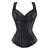 Grebrafan Corsés Nupcial Mujer Corset con Tirantes Steampunk XL Negro