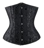 Everbellus Mujeres 24 Espiral Acero Deshuesado Corsé de Underbust Satinado Cintura Capacitación Brocade (Negro, M/EU 36: Tamaño de la cintura 66-70CM)