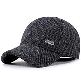 Sombrero de Gorra de Béisbol con Pico de Tweed de Lana de Lana Cálida de Invierno para Hombre con Orejeras Plegables Hebilla de Metal Más Cálida (2-Negro)
