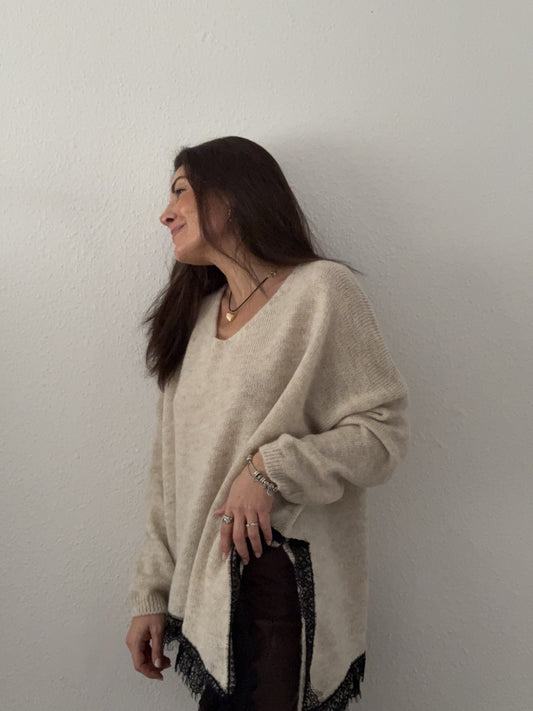 Jersey Escote a pico Beige