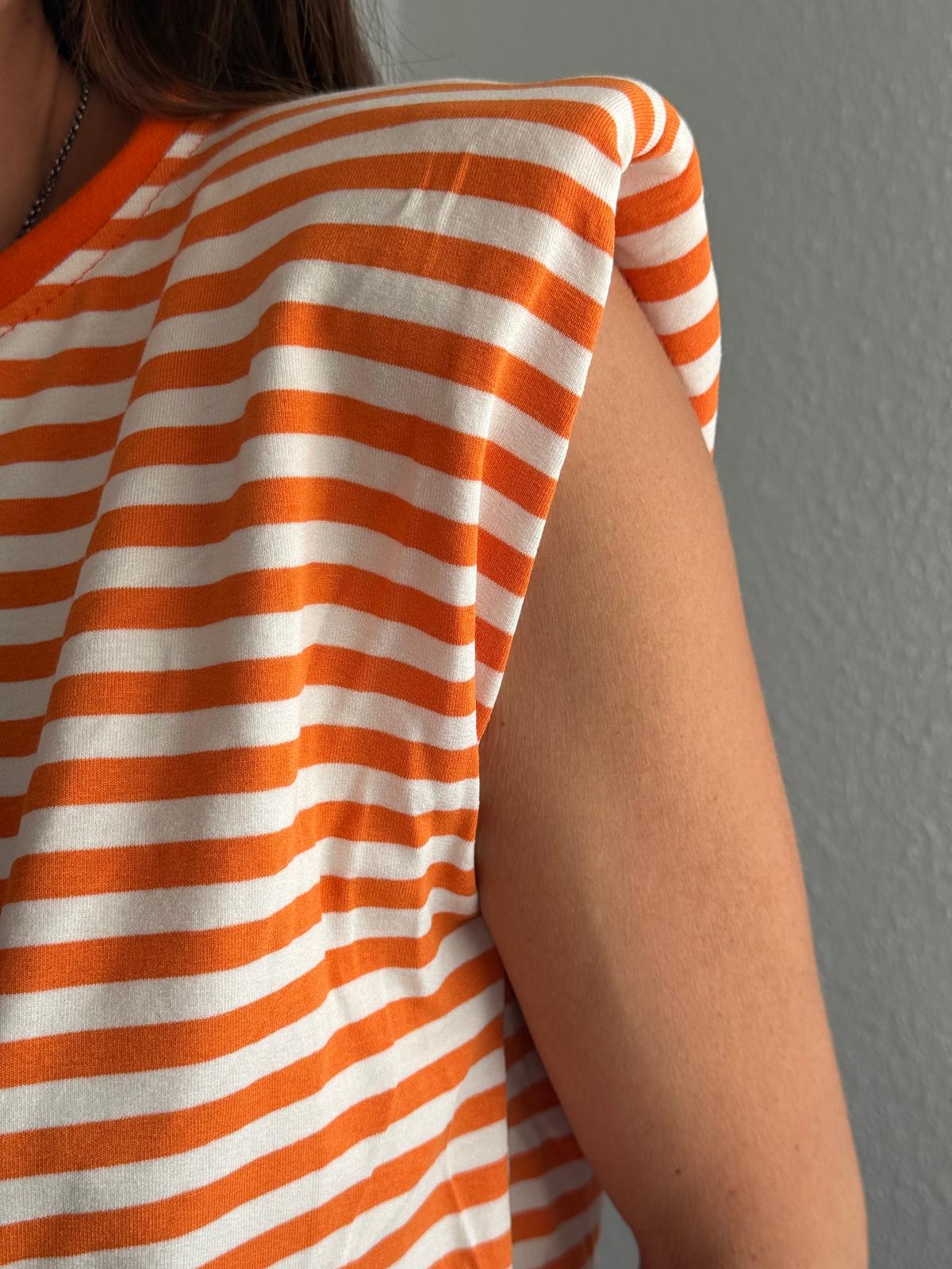 Camiseta Hombreras A Rayas Naranja
