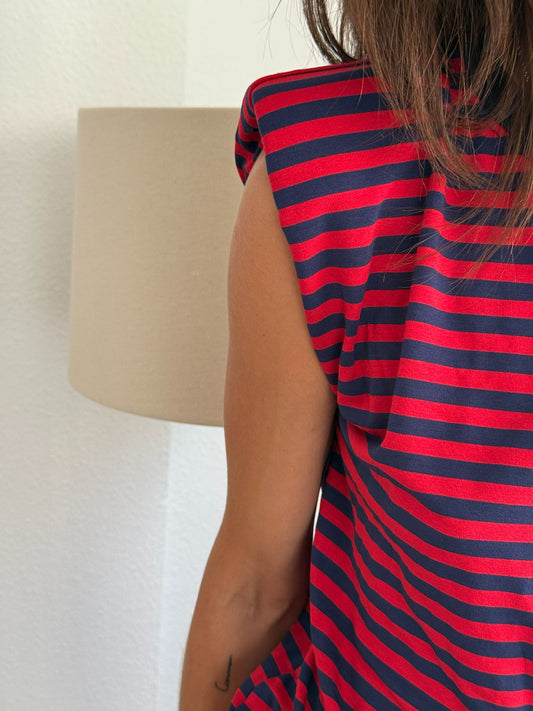Camiseta Hombreras A Rayas Rojo