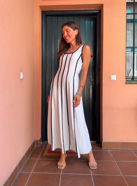 Vestido Midi blanco y negro