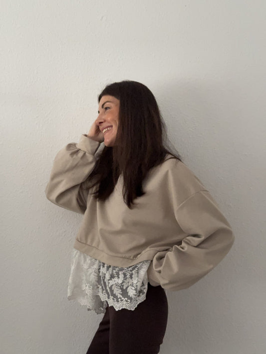 Sudadera Puntilla Beige