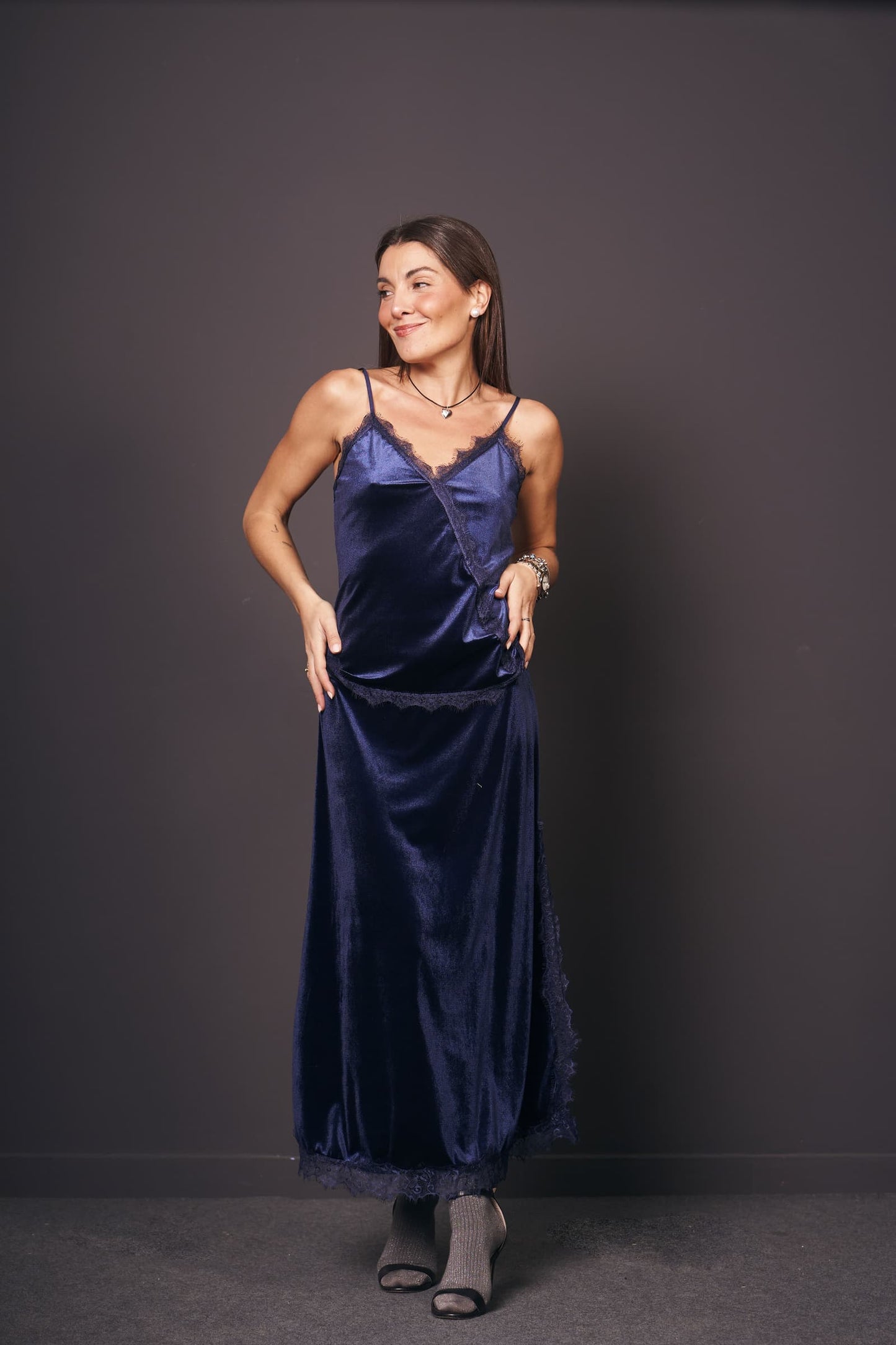 Conjunto Terciopelo Lencero Azul Noche