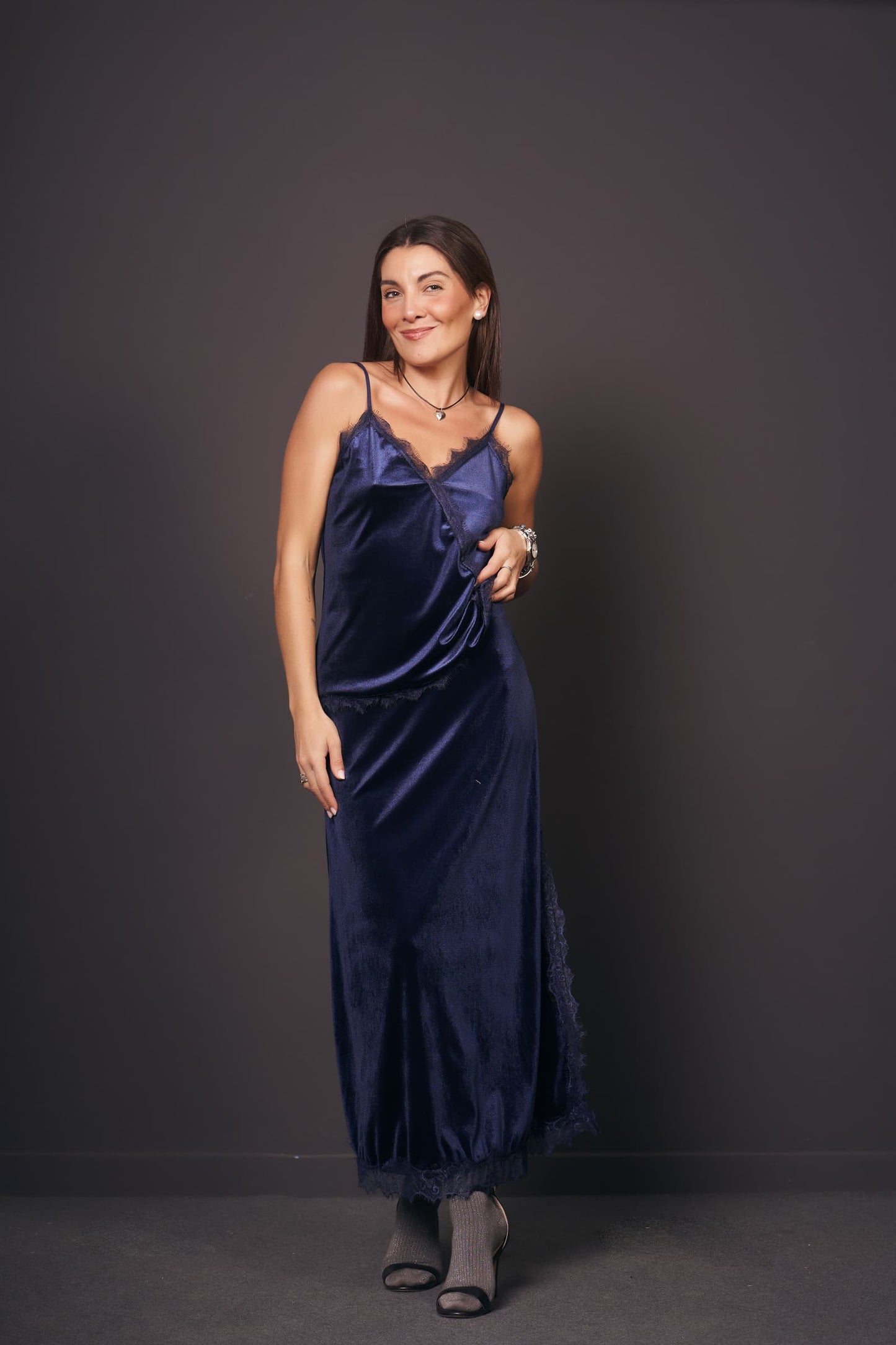 Conjunto Terciopelo Lencero Azul Noche